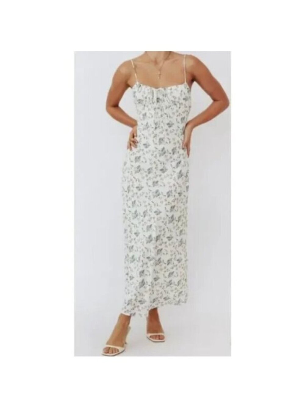 VRG GRL Verge Girl Love From Paris Bias Cut Midi Dress Floral Tie Ruched Bust